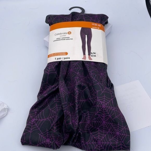 Halloween Black purple spiderweb leggings small med new - Picture 1 of 3
